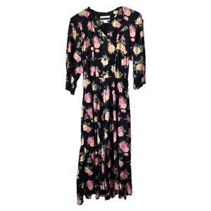 E.D. MICHAELS x VINTAGE 90s floral yoke maxi dress flower buttons in black moody
